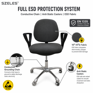 Sedia in Tessuto ESD con Braccioli, Seduta Dissipativa Statica Durevole, Altezza Regolabile per Produzione Elettronica e Data Center - Product Image 2