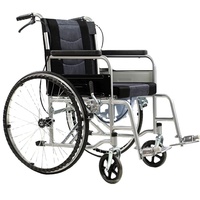 Fauteuil roulant manuel F10WC-JS02 - Pliable, léger, en acier durable, facile à utiliser, poignées de frein, repose-pieds, garantie 1 an