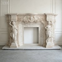 Cheminée en marbre blanc avec colonnes romaines, garniture sculptée à la main, manteau de cheminée décoratif, cadre de cheminée en pierre pour intérieur