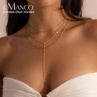 Collier Lariat Multicouche EMANCO en Acier Inoxydable Style Minimaliste Vague d'Eau, Bijoux Tendance pour Femme, Idéal Cadeau