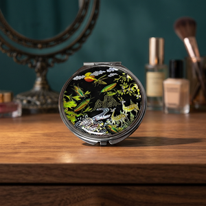 [Jababo] <b>Compact</b> Foldable Single-Sided Round Hand <b>Mirror</b> Mother-of-Pearl Accents Chrome Finish Handcrafted Detailing Made Korea - Product Image 3