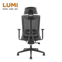 Chaise de bureau ergonomique pivotante à dossier haut en tissu avec accoudoirs en maille