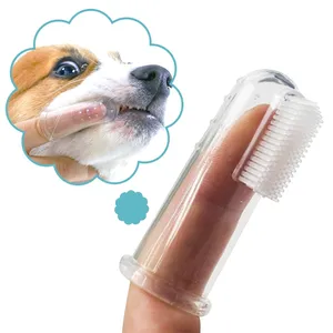 Grosir transparan kelas bayi lembut silika Gel anjing kucing bau mulut Tartar gigi alat perawatan sikat gigi jari hewan peliharaan