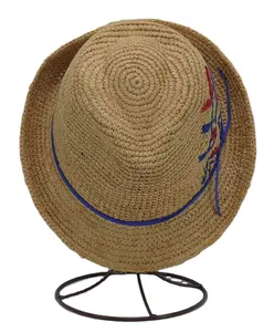 新款厂家拉菲草沙滩帽定制标志拉菲草钩针帽上衣热销天然拉菲草帽