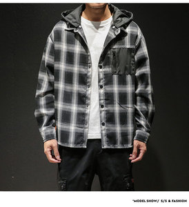 High Quality Fashion 100% Cotton American Men Long Sleeve Men's Casual <strong>Flannel</strong> Plaid Shirt Man Dismountable Hoodie <strong>Jacket</strong> - Product Image 4