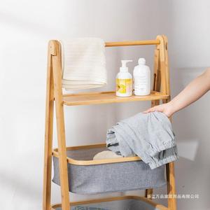 Panier à linge pliable à trois niveaux en bambou, étagère de rangement en bois à 3 étages avec bacs pour salle de bain, chambre, salon, style nordique - Product Image 3