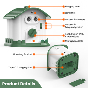 Nuevo diseño de Casa de pájaros, Dispositivo ultrasónico para perros, repelente recargable para exteriores, dispositivo antiladridos automático para dejar de ladrar - Product Image 3