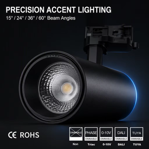 3W-40W ฟิกซ์ด์บีน 15 ° /24 ° /36 ° /60 °   ไฟติดราง LED COB อะลูมิเนียม ปรับความสว่างได้ Dali 0-10V ไฟสปอตไลท์สำหรับร้านค้าสมัยใหม่ - Product Image 5