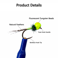 UV-Offset Fluoreszierendes Gelb Fluoreszierendes Rosa Wolfram-Perlen-Nymphen-Jig mit 18 #   Fliegenfischerhaken mit Wolfram-Angelgewicht