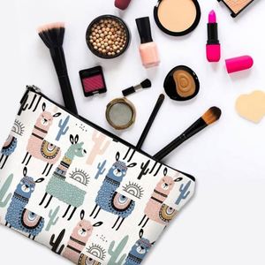 Bolsa de Maquillaje Impermeable de Lino con Diseño de Dibujos Animados, Bolsa de Aseo de Viaje con Cierre para Mujer - Product Image 3