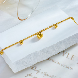 Minimalist Multi Sizes Gold <b>Bead</b> Drop <b>Anklet</b> Gold Plated Stainless Steel Smooth Round Ball Pendant Simple Thin Chain <b>Anklet</b> - Product Image 2