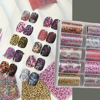 10Grids Stiker Foil Kuku Motif Leopard Pink Coklat, Stiker Transfer Pola Y2K Seksi dan Liar, Slider Dekorasi Manikur
