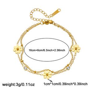 Fashionable Double Layer Daisy Pendant Bracelet Gold Plated Zinc Alloy Bezel Setting Gift Jewelry - Product Image 4