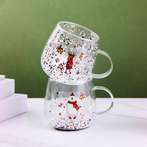 Vente en gros de tasses à café en verre à double paroi pour Noël, tasses à lait en verre avec motif de bonhomme de neige et de cerf, tasses à eau en verre à isolation thermique pour Noël - Product Image 5
