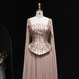 Gaun Malam Dua Potong Sharon Said SS349 Elegan Tanpa Tali Bahu Dengan Lengan Cape, Gaun Pesta Arab untuk Wanita - Product Image 3