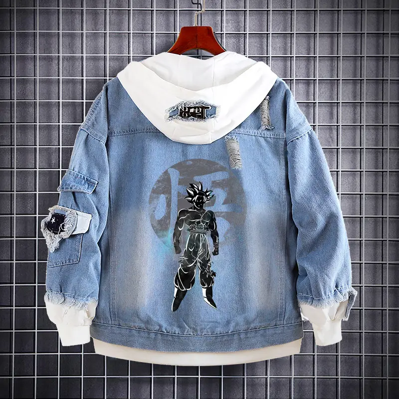 Custom Animation Wukong anime tapestry hoodie denim hoodie jacket jean jacket with hoodie for men