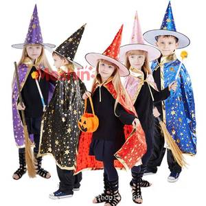 Disfraz de Halloween MS en Stock: Capa de Mago Digital Brillante con Estampado de Fantasma y Gorro de Bruja - Product Image 1