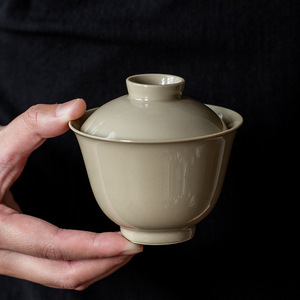 Wood Ash Gaiwan Stoneware Lidded <b>Teacup</b> Handmade Three Piece Tea Set For Kung Fu Tea - Product Image 1