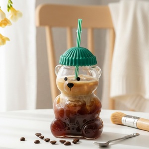 Copo de Café em Forma de Urso de Pelúcia de Alto Borossilicato Personalizado, Presente Fofo, Copos para Bebidas como Coquetel, Vinho e Suco com Tampa - Product Image 2