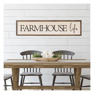 Custom Rectangle Solid Home Decorative Large 8x24in Hanging Wall Plaque Farmhouse Life Wood Print Sign