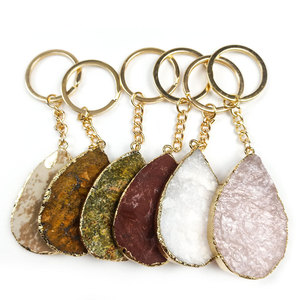 2026 Wholesale Crystal Agate Original Stone love Water Drop Key Chain Pendant Chain alibaba Stone