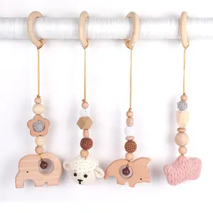 Set Mainan Bayi, Teether Kayu Beech Gantung Kustom Dekorasi Kamar Hewan Kayu Hadiah