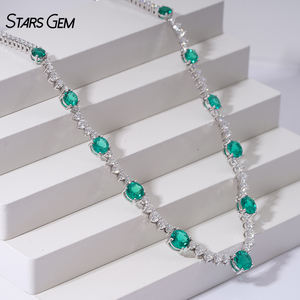 Collier fin unisexe Starsgem de luxe plaqué or blanc 14 carats avec émeraude de laboratoire ronde de 20 carats, 16 pouces, pour les fêtes - Product Image 4