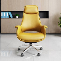 Fauteuil de Direction de Bureau à Domicile Luxueux et Simple en Cuir Véritable, Inclinable, avec Protection Lombaire, Réglable pour une Confortable Utilisation Prolongée