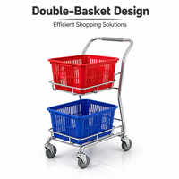 Chariot de courses à double couche avec deux paniers, roues EVA de 4 pouces, écologique, imperméable, léger et portable