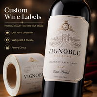 Etiquetas Personalizadas para Botellas de Vino, Adhesivos en Rollo con Relieve en Dorado, Resistentes al Agua, Embalaje de Lujo para Viñedos, Proveedor Directo de Fábrica