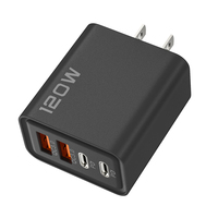 Charger PD 120W Grosir Pengisian Cepat, Adaptor Tipe C 4 Port, Charger Dinding USB C Ganda untuk iPhone untuk Samsung