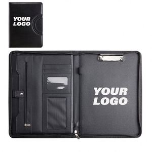 Faux Leather Travel Organizer <b>Ring</b> <b>Binder</b> Notepad Zipper Closure Portfolio Documents Presentation Features Custom Logo - Product Image 1