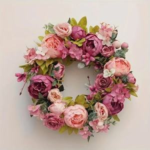Couronne de pivoines artificielles de qualité supérieure, rose rouge, faite à la main, pour mariage et décoration intérieure, fleurs en soie douce et réalistes sur fil métallique - Product Image 2
