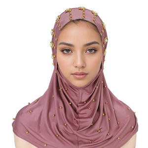 レディースHijabs用CCYターバンイスラム教徒女性インナーキャップヒジャブ16色無地真珠装飾付きヒジャブを着用する準備ができてインスタントターバン - Product Image 4