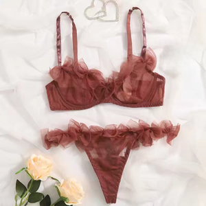 <span class=keywords><strong>2</strong></span>-delige Set Sexy Polyamide Lingerie Voor Dames, Comfortabele Push-Up Bh Met Kanten Onderbroek Met Lage Taille En Strik - Product Image 6