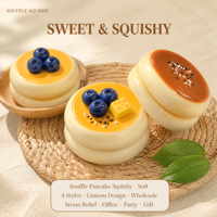 Jouet Squishy Soufflé Pancake en TPR à Remontée Lente, Balle Anti-Stress à Presser, Fidget Moelleux en Forme de Dessert pour Adultes et Adolescents, Cadeau