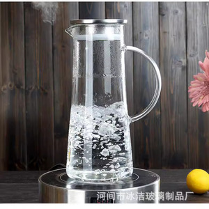 Jarra de agua de vidrio transparente con tapa de acero, resistente al calor, para bebidas frías, jugos de verano, uso en refrigerador. - Product Image 4