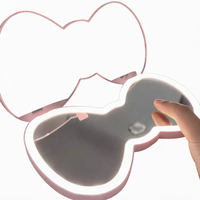 Miroir de maquillage portable personnalisé à double face en forme de nœud, LED tricolore, cadeau de la Saint-Valentin pour petite amie