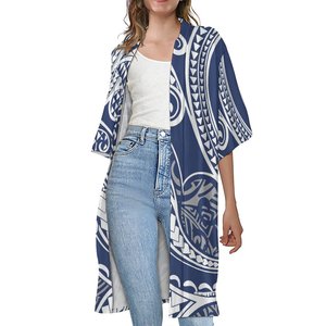 New Samoan Design Custom Women Short Sleeve Casual <strong>Trench</strong> <strong>Coats</strong> Polynesian Tribal Large <strong>Size</strong> Female Half Sleeve Kimono Cardigan - Product Image 5