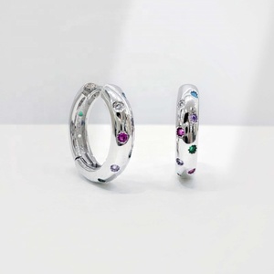 factory price plata 925 sterling <b>silver</b> trending zircon earring fashion jewelry minimalist woman colorful classic <b>hoop</b> earrings - Product Image 4