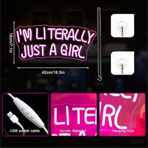 Letrero de Neón LED Rosa con la Frase 'I'm Literally Just a Girl', Luz de Neón LED para Decoración de Pared, Letrero Luminoso para Dormitorio - Product Image 6