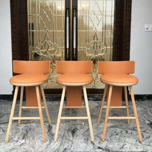 Modern Luxury <b>Leather</b> Padded Rotating <b>Bar</b> <b>Stool</b> with Solid Wood Legs Hotel & Kitchen Breakfast Counter Chair with Back - Product Image 1