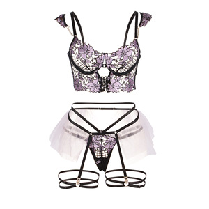 Taglie forti Sexy pigiama paffuto ragazze ricamo reggiseno Set anello in acciaio Push up biancheria intima all'ingrosso - Product Image 5