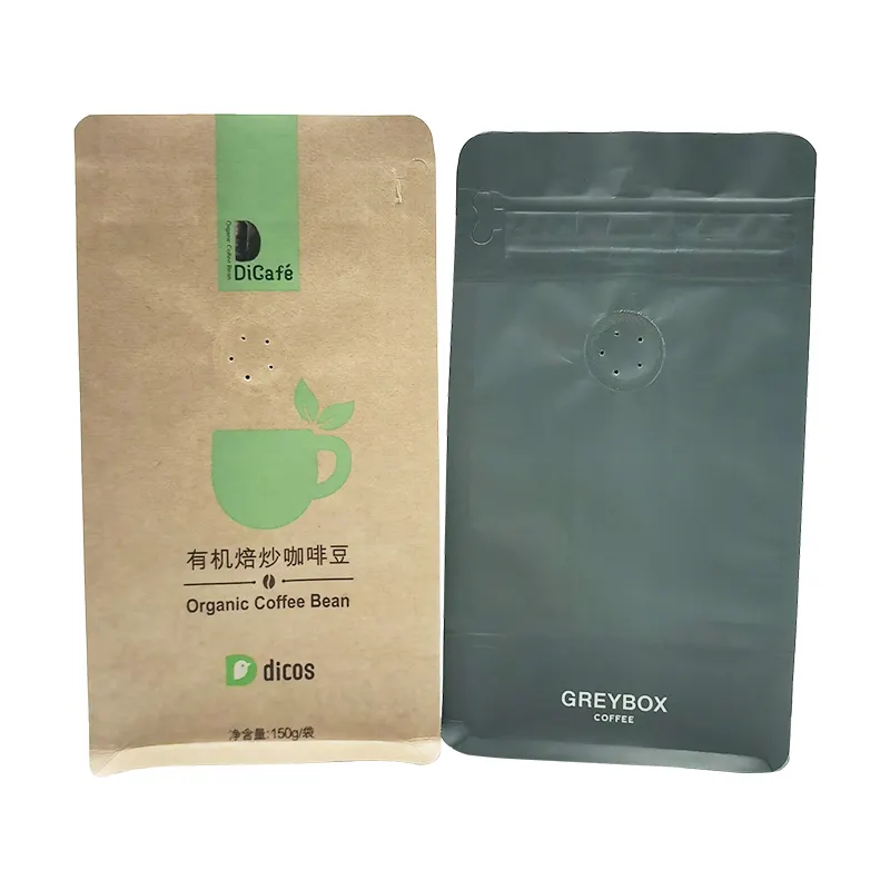 Custom Printed Zip lock Stand Up Coffee Bags Laminated Material With One-way valve