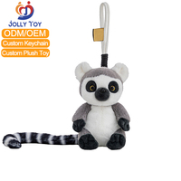 Jouets en peluche personnalisés en usine, mignons jouets porte-clés en peluche Lémur à queue annelée, rembourrage en coton PP, animaux en peluche brodés