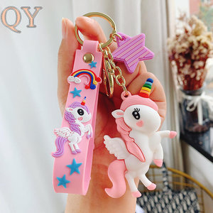 QY Cute Rainbow Unicorn Keychain 3D PVC Kawaii Cartoon Animal <b>Keyring</b> Bag Charm Promotional Gift for Kids - Product Image 4