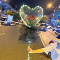 Ballon en forme de rose lumineuse à LED, bouquet artificiel lumineux, ballon transparent en PVC, ballon Bobo, cadeau pour mariage, Saint-Valentin
