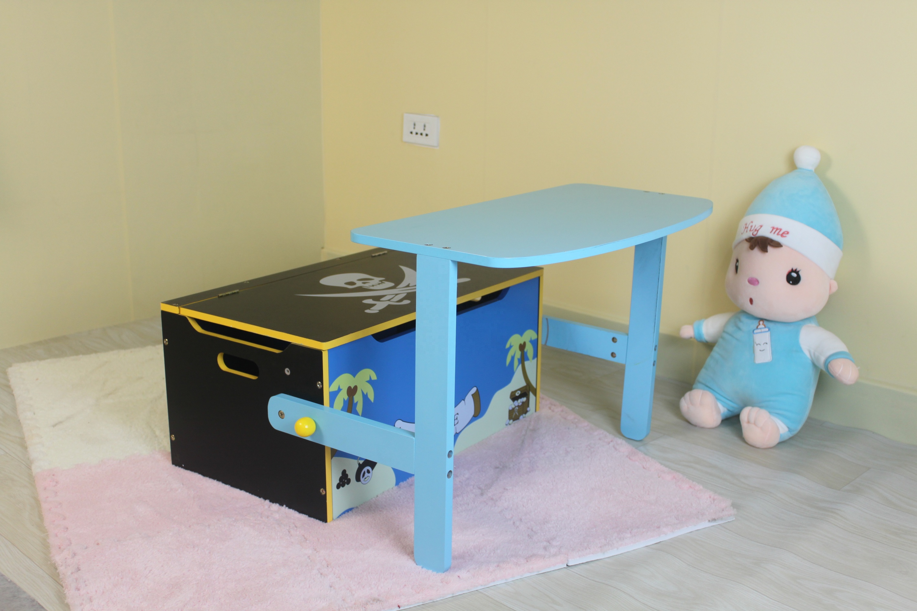 PAFEN Coffre à Jouets Pirate SET 2x 49L Avec Roulettes - Rangement Enfant Bleu/Jaune