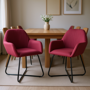 Sedie da pranzo moderne in tessuto rosso vino con gambe in metallo e design imbottito per l'arredamento della casa - Product Image 2