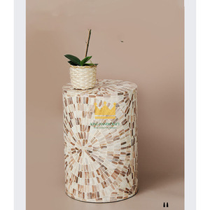 Tabouret rond moderne en MDF fait main avec incrustation de nacre, décoratif, pour salon et chambre à coucher, décoration intérieure en provenance du Vietnam - Product Image 4